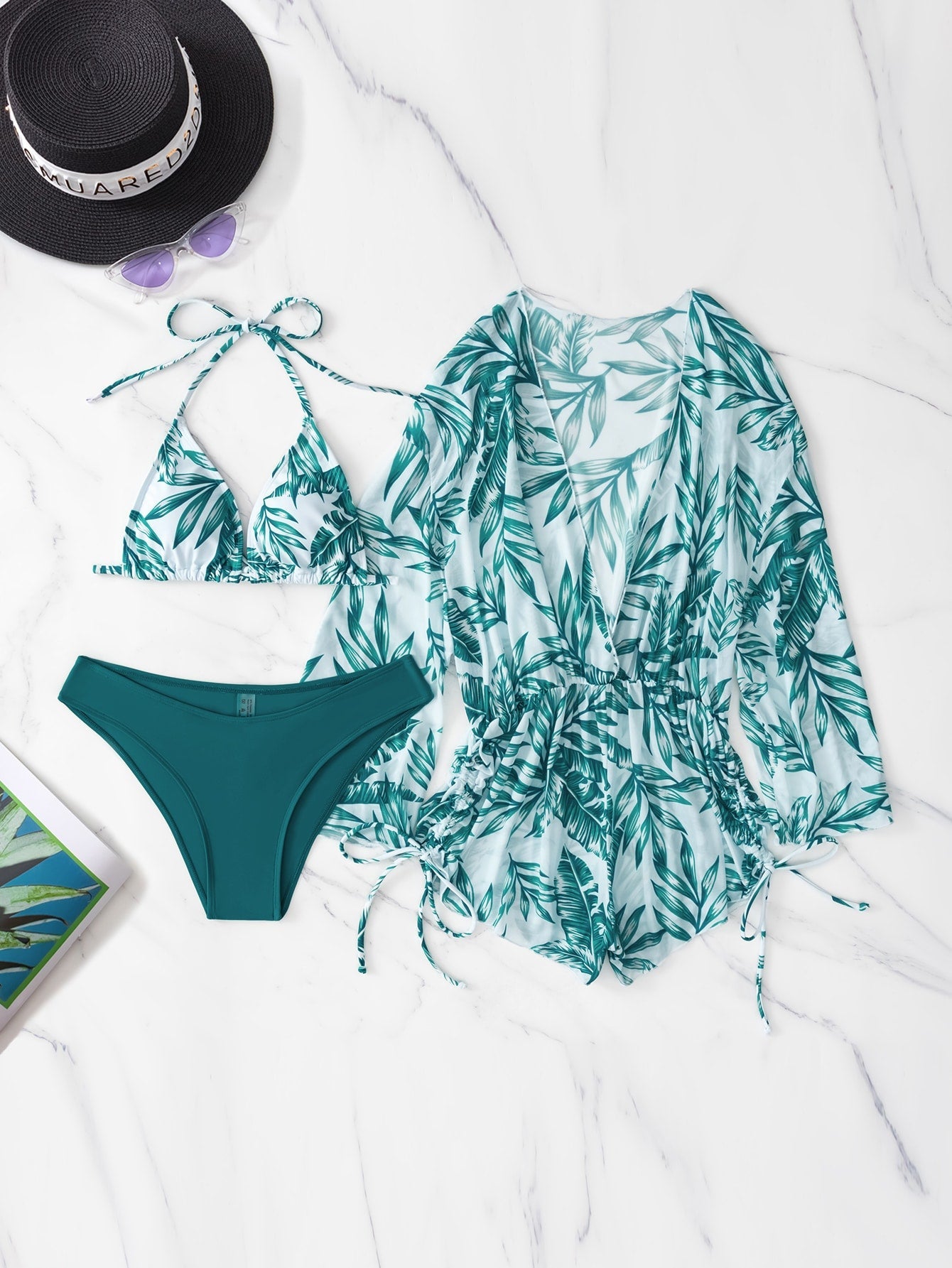Biquíni Feminino Bleu Roi + Saída de Praia Vert Menthe