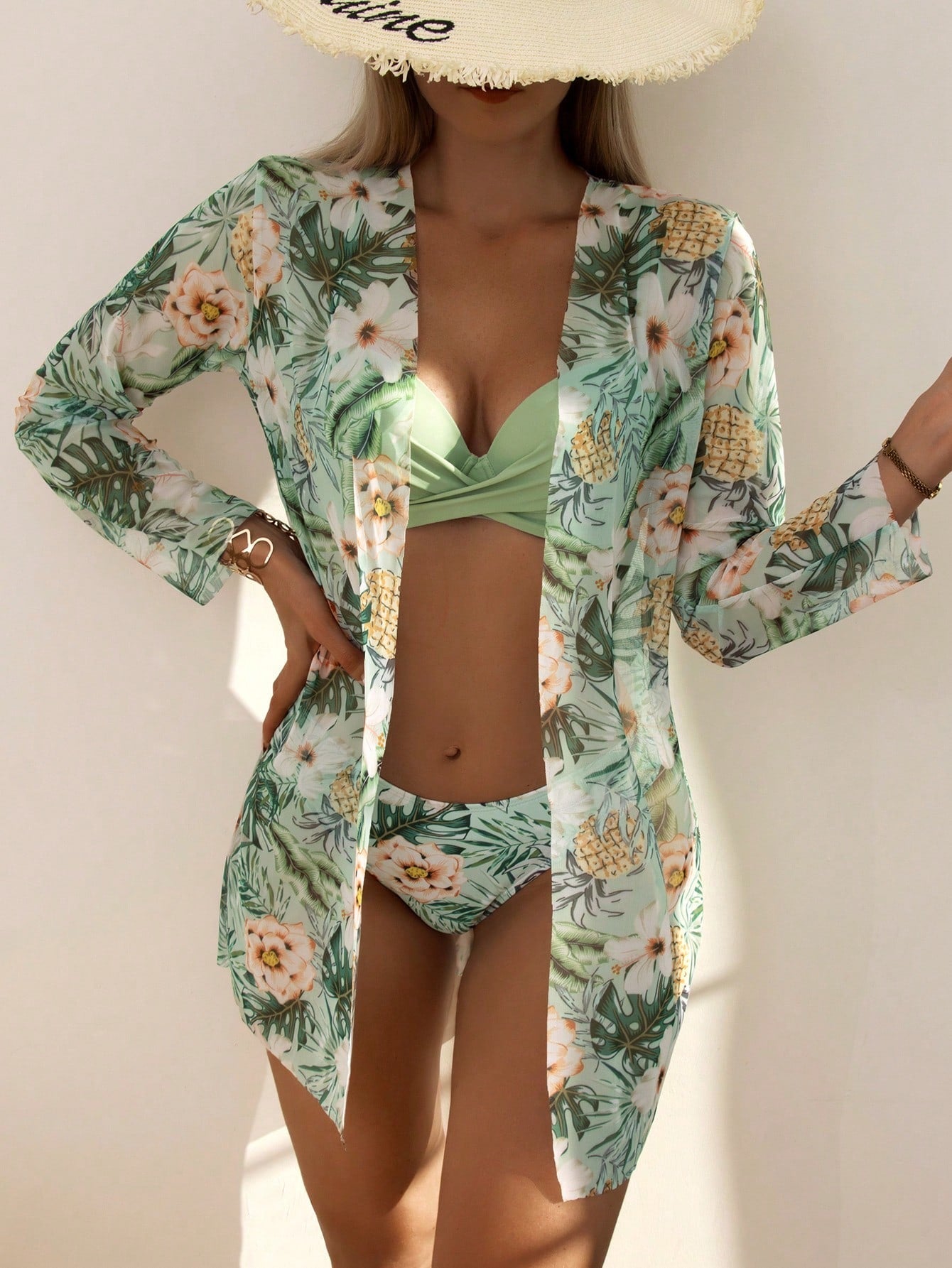 Biquíni Feminino Olive + Saída de Praia Fuchsia